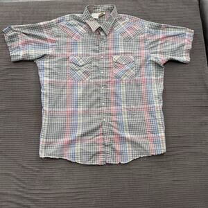 Vintage Western Frontier Shirt‎ Men 2XL Polyester Cowboy Short Sleeve Rodeo.